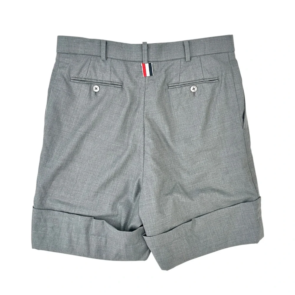 Thom Browne Gray Fold Over Cuffed Wool Dress Shorts sz 2
